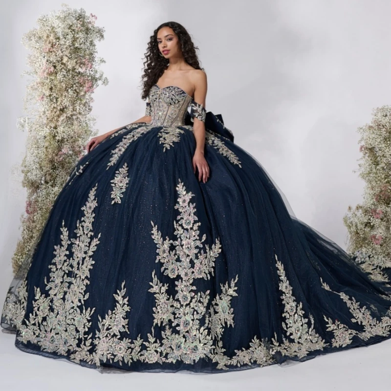 Navy Blue Quinceanera Dresses Off Shoulder Ball Gown Sweet 16 Dress Applique Lace Beads Tull Birthday Party Vestidos 15 Anos
Navy Blue Quinceanera Dresses Off Shoulder Ball Gown Sweet 16 Dress Applique Lace Beads Tull Birthday Party Vestidos 15 Anos