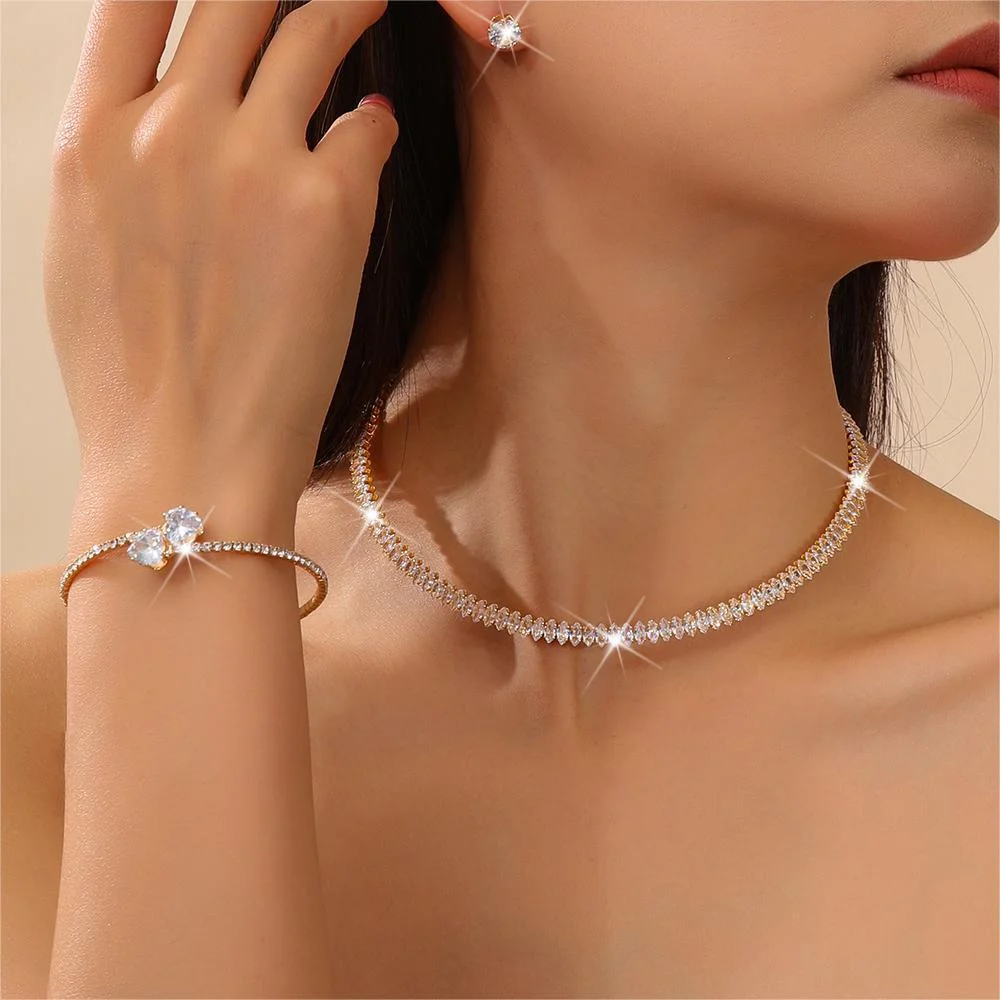 Luxury Heart Crystal Tennis Jewelry Set for Women, Sparkling Choker Necklace Open Bracelet Earrings, Party Gift
Luxury Heart Crystal Tennis Jewelry Set for Women, Sparkling Choker Necklace Open Bracelet Earrings, Party Gift