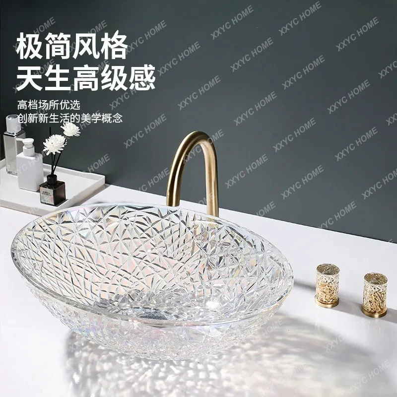 Crystal glass washbasin washbasin light luxury large size countertop household bathroom washbasin hotel mess
Crystal glass washbasin washbasin light luxury large size countertop household bathroom washbasin hotel mess