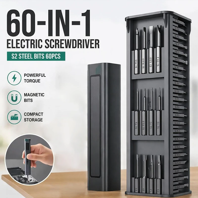 60 IN 1 Precision Electric Screwdriver Pen 5 Gears Adjustable Shadowless LED Light S2 Steel Bits Multifunctional Repair Tool Set
60 IN 1 Precision Electric Screwdriver Pen 5 Gears Adjustable Shadowless LED Light S2 Steel Bits Multifunctional Repair Tool Set