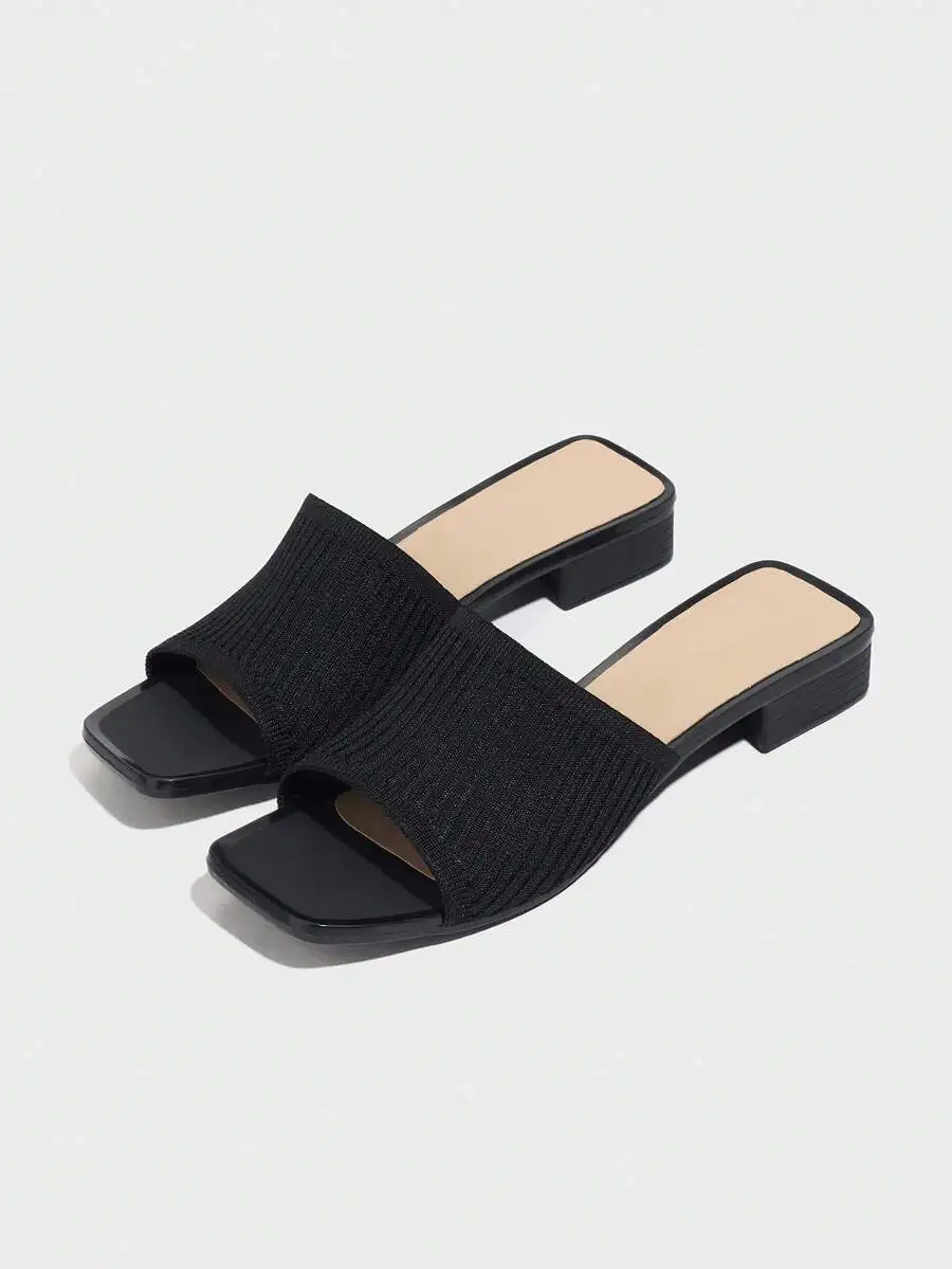 Womens Black Knit Slip-On Mules With Square Heel For Casual And Party
Womens Black Knit Slip-On Mules With Square Heel For Casual And Party