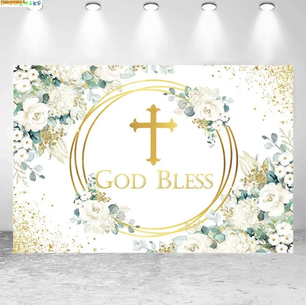 Mi Bautizo Flowers Backdrop for Girl Baptism Gold Cross Boho Floral Leaves Decor Gold Sequins Photography Background CR-01
Mi Bautizo Flowers Backdrop for Girl Baptism Gold Cross Boho Floral Leaves Decor Gold Sequins Photography Background CR-01
