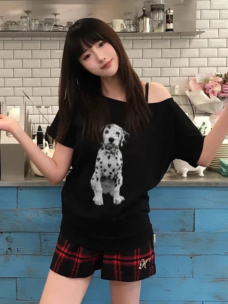 Bla oulder Bared ort Sve T irt Women Summer Spot Dog Print Loose Slimming Unique Beautiful Sexy Lady oulder Bare...
Bla oulder Bared ort Sve T irt Women Summer Spot Dog Print Loose Slimming Unique Beautiful Sexy Lady oulder Bare...