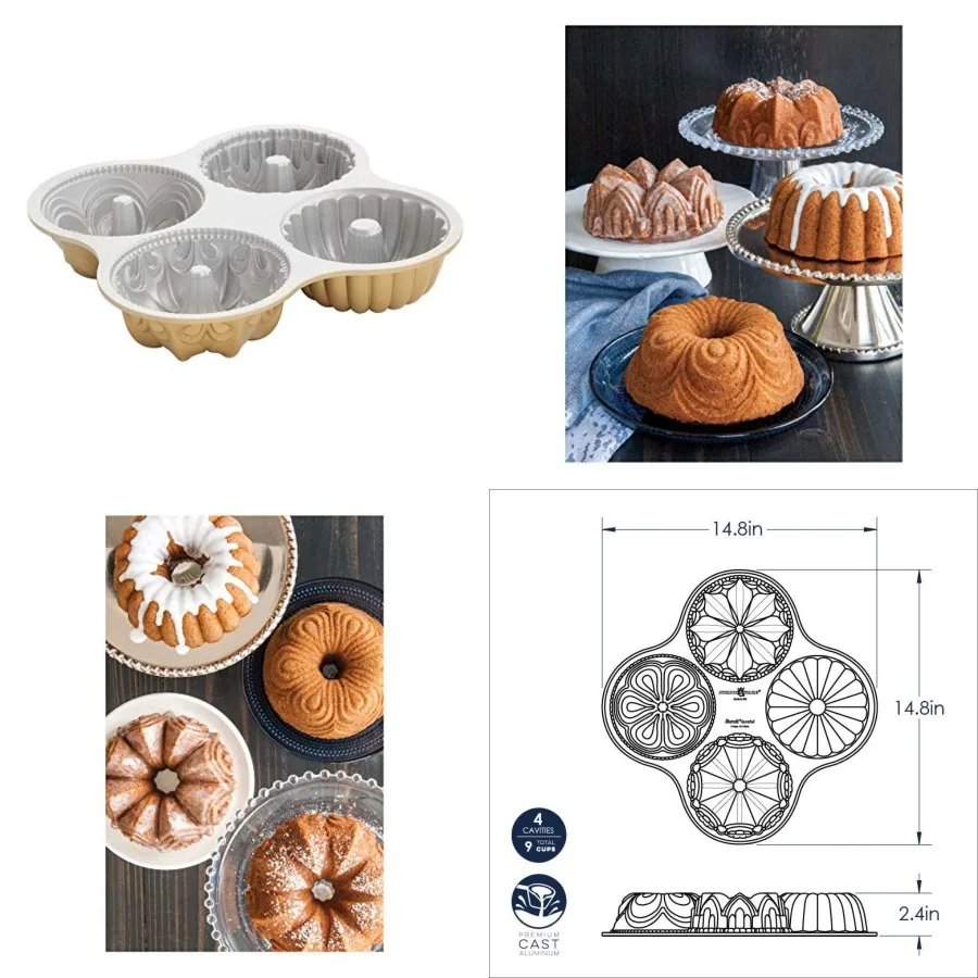 91377 Nordicware 9 Cup Bundt Quartet Pan, Gold
91377 Nordicware 9 Cup Bundt Quartet Pan, Gold