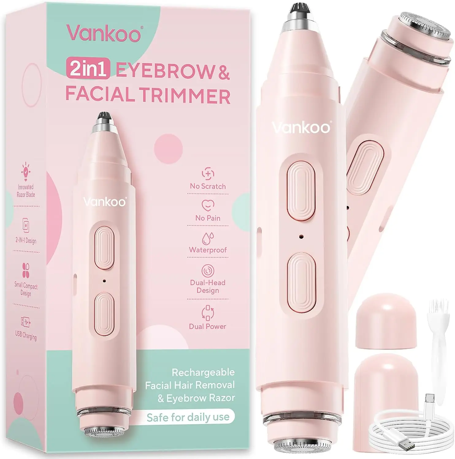2-in-1 Facial Hair Remover & Eyebrow Trimmer for Women, Rechargeable with LED Light, Painless Hair Removal
2-in-1 Facial Hair Remover & Eyebrow Trimmer for Women, Rechargeable with LED Light, Painless Hair Removal