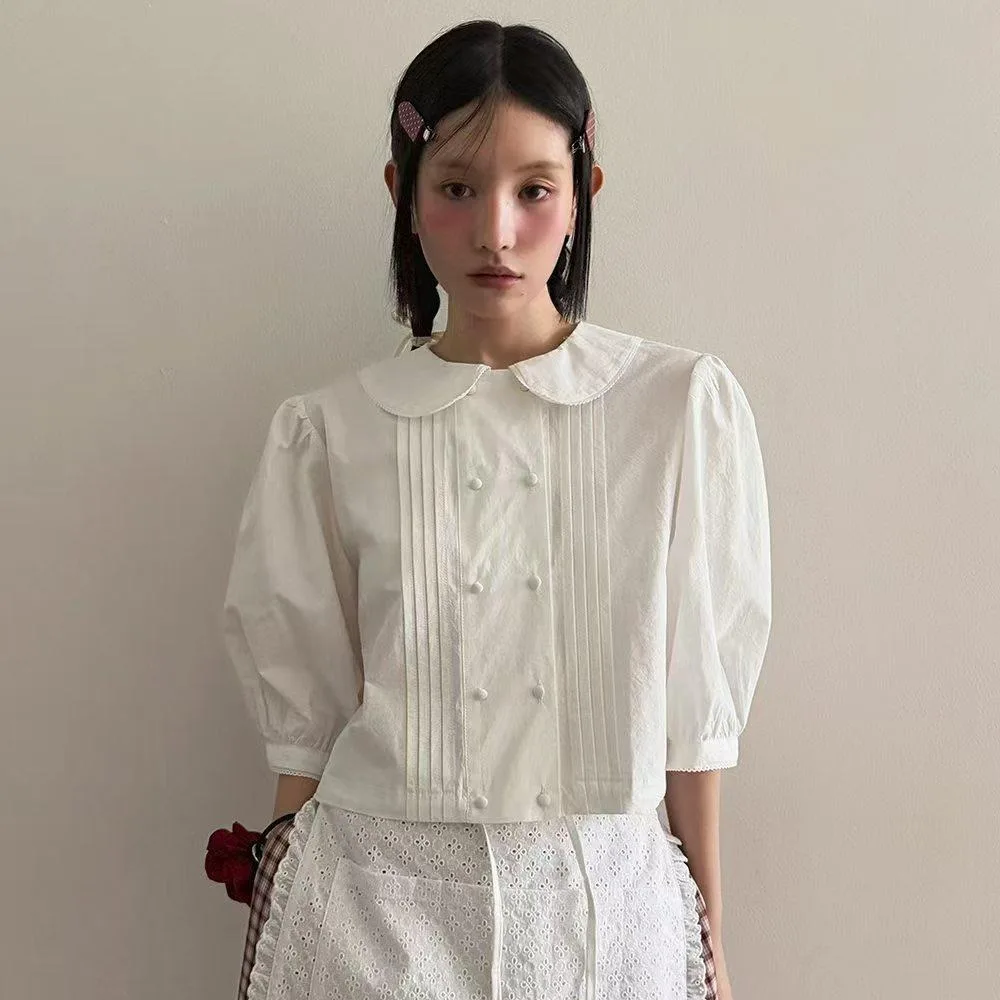 Chic Korean Sle Spring irt Fre Flower Bud oulder mid Sve Doll Collar Sweet Temperament Women's Faion Top
Chic Korean Sle Spring irt Fre Flower Bud oulder mid Sve Doll Collar Sweet Temperament Women's Faion Top