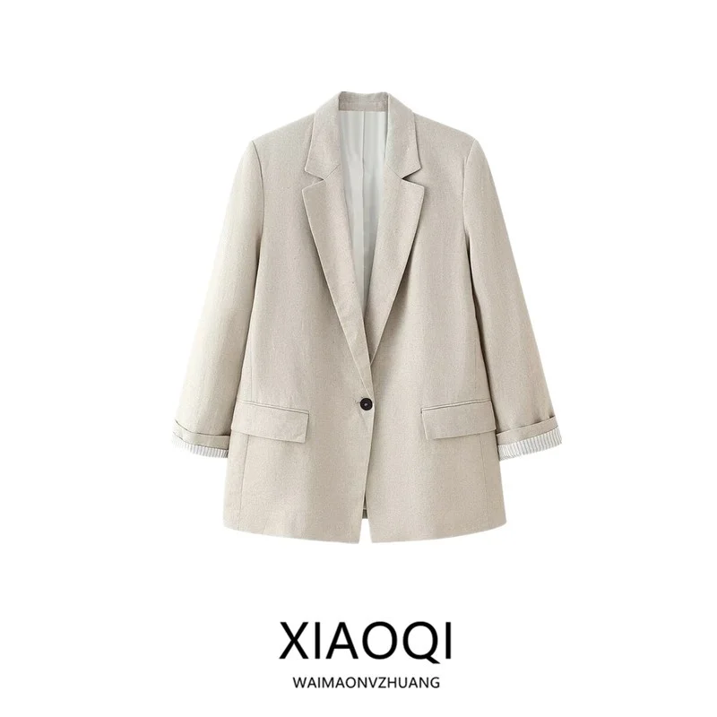 New Summer 2025 Women's Casual Linen Suit Jaet Floral Sve Cuff Versatile Sle Regular Length Faion Ladies' Clothing
New Summer 2025 Women's Casual Linen Suit Jaet Floral Sve Cuff Versatile Sle Regular Length Faion Ladies' Clothing