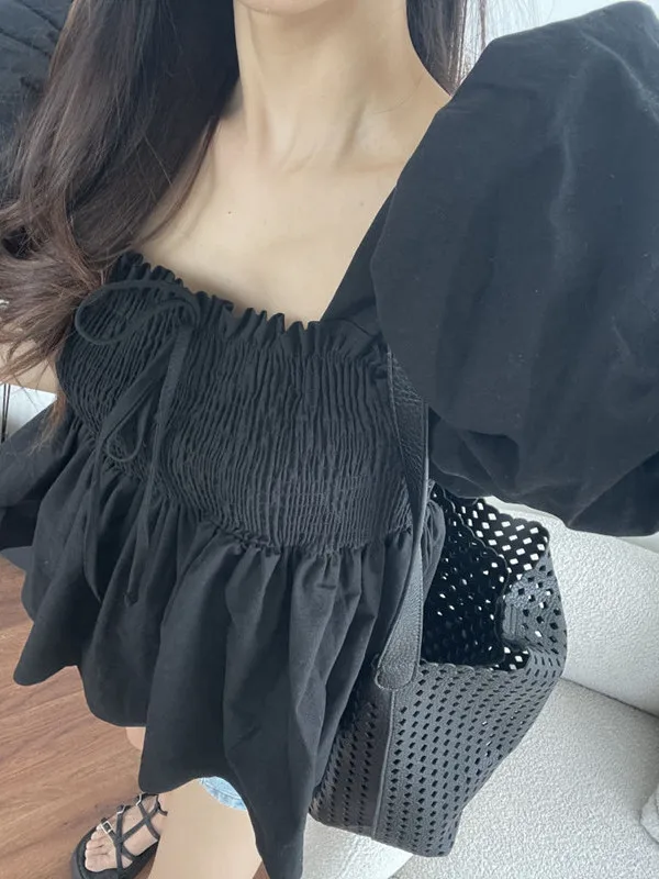 Retro Square Collar Pleated Bubble Sleeve Shirt Women's Slim Fit Short Sleeve Top Korean Style Fashion Summer Clothing
Retro Square Collar Pleated Bubble Sleeve Shirt Women's Slim Fit Short Sleeve Top Korean Style Fashion Summer Clothing
