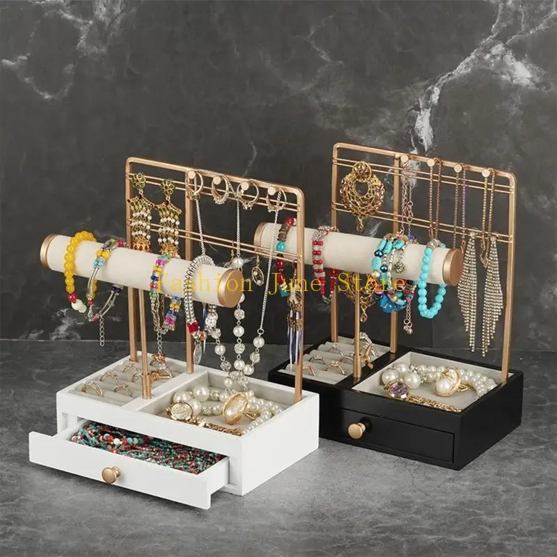 N5KA Jewelry Display Rack Metal Jewelry with Wooden Tray & Drawer Tabletop
N5KA Jewelry Display Rack Metal Jewelry with Wooden Tray & Drawer Tabletop