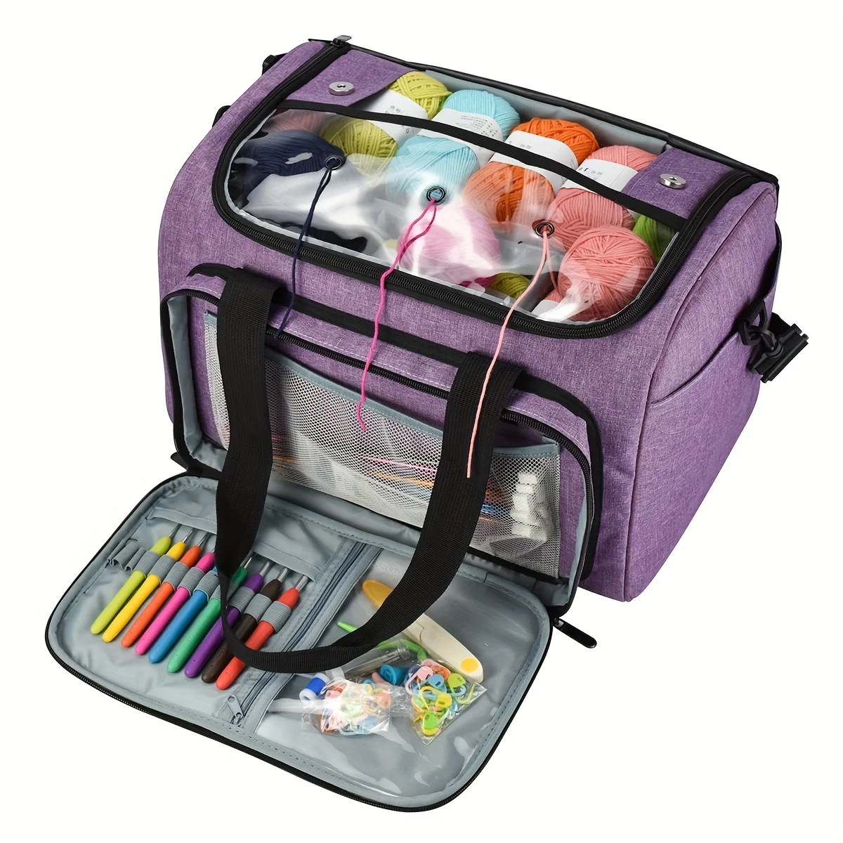 Вязаная сумка-тоут большой вместимости с множеством карманов, органайзер для аксессуаров для вязания крючком с нейлоновыми плечевыми ремнями для дома и путешествий
Вязаная сумка-тоут большой вместимости с множеством карманов, органайзер для аксессуаров для вязания крючком с нейлоновыми плечевыми ремнями для дома и путешествий