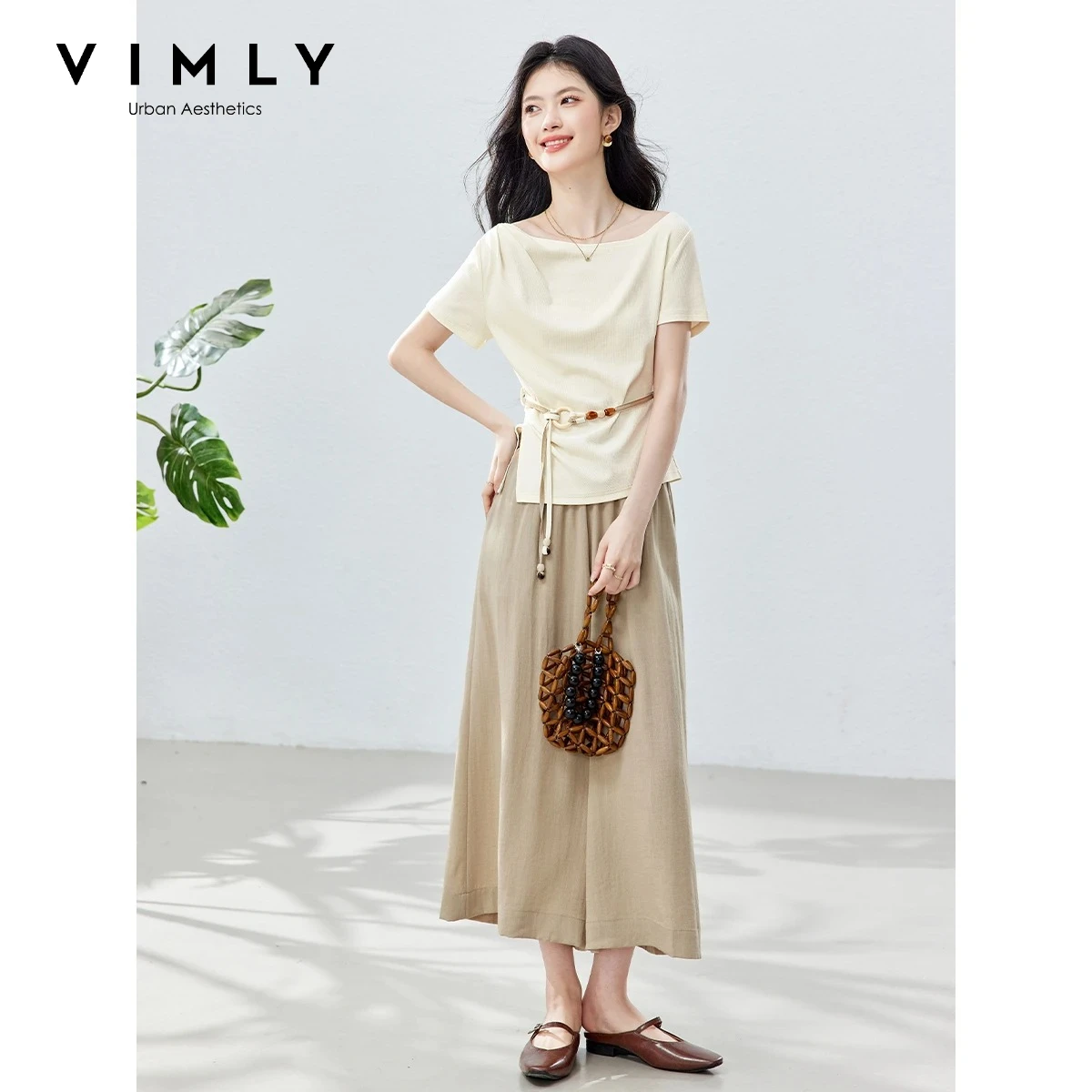 VIMLY Women Summer New Relaxed Fit Two Piece Suit Off Shoulder Blouse Coffee Wide Leg Culottes Casual Fashion Set 30966
VIMLY Women Summer New Relaxed Fit Two Piece Suit Off Shoulder Blouse Coffee Wide Leg Culottes Casual Fashion Set 30966