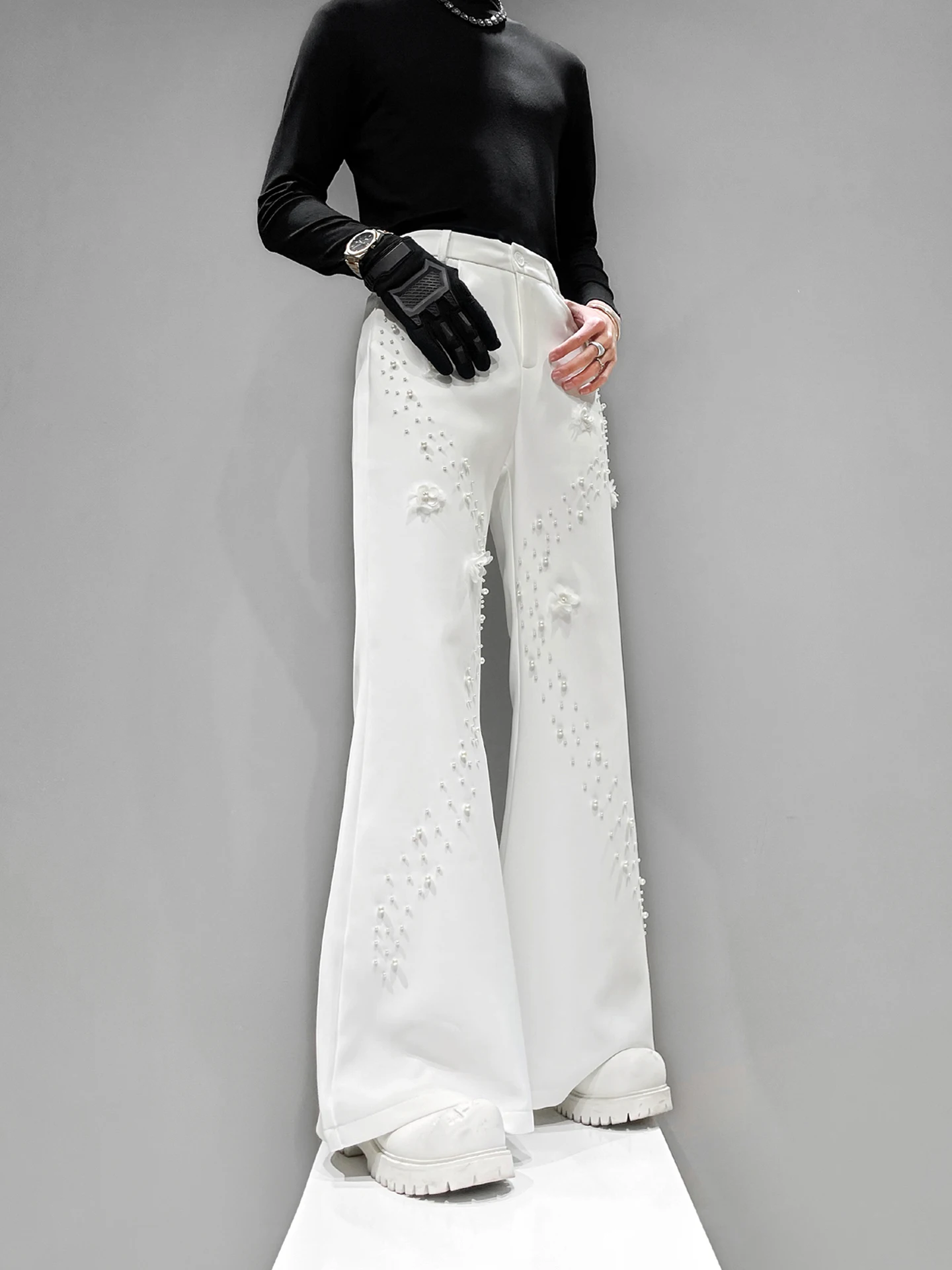 Loose Wide Leg Men's Trousers Heavy Work 3D Flower Design Pearl Micro Flared Casual Straight Leg Pants Youth Spring Faion
Loose Wide Leg Men's Trousers Heavy Work 3D Flower Design Pearl Micro Flared Casual Straight Leg Pants Youth Spring Faion