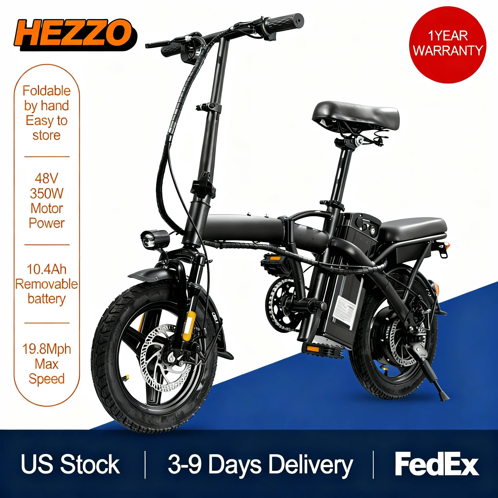 HEZZO T5 Folding Dual Mode E-Bike for Adults 48V 350W 19.8MPH 330LBS Capacity Backup Pedal Ride
HEZZO T5 Folding Dual Mode E-Bike for Adults 48V 350W 19.8MPH 330LBS Capacity Backup Pedal Ride