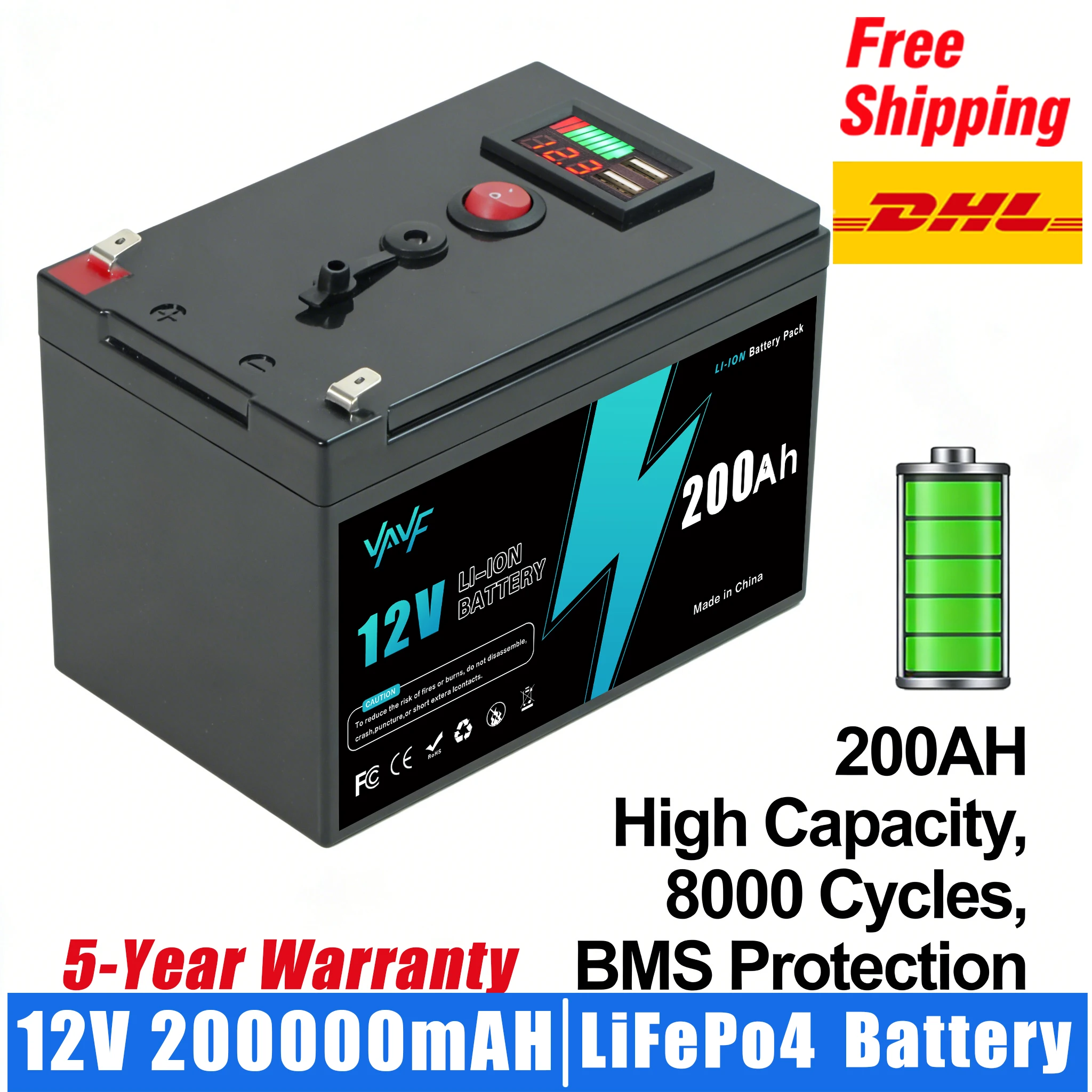 12V Rechargeable Battery200AH Solar Batterywith BMS-Optimized for Home Solar Systems, Off-Grid Living, RV&Boat Electric
12V Rechargeable Battery200AH Solar Batterywith BMS-Optimized for Home Solar Systems, Off-Grid Living, RV&Boat Electric