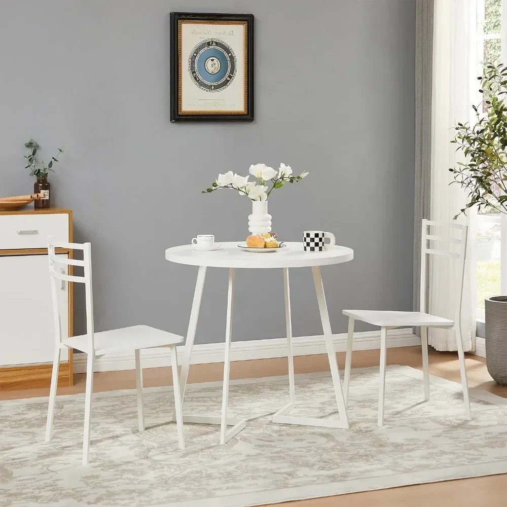 Small round dining table set for 2 people, wooden top with sturdy metal frame, modern dining room with kitchen chairs
Small round dining table set for 2 people, wooden top with sturdy metal frame, modern dining room with kitchen chairs
