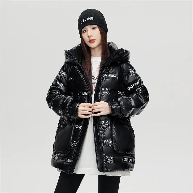 Cartoon Letter Print Down Jacket Women Hooded Fashion Parkas Thick Warm Winter Jacket High Quality Loose Glossy Down Coat Female
Cartoon Letter Print Down Jacket Women Hooded Fashion Parkas Thick Warm Winter Jacket High Quality Loose Glossy Down Coat Female