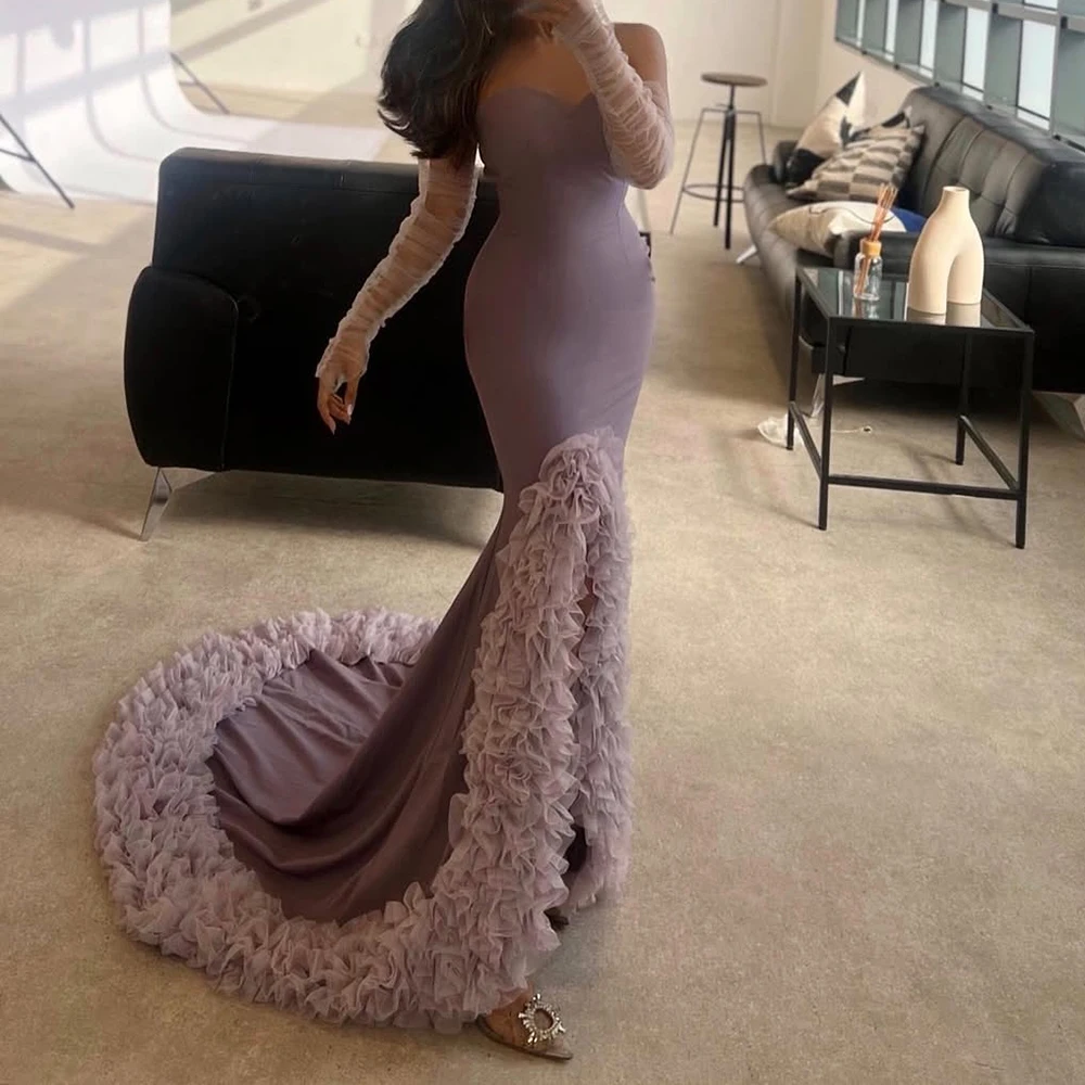 Customized Mermaid Evening Dresses Floor-length Strapless Full Sleeve Prom Gown Fashion Ruched Simple Draped Backless Party Gown 
Customized Mermaid Evening Dresses Floor-length Strapless Full Sleeve Prom Gown Fashion Ruched Simple Draped Backless Party Gown