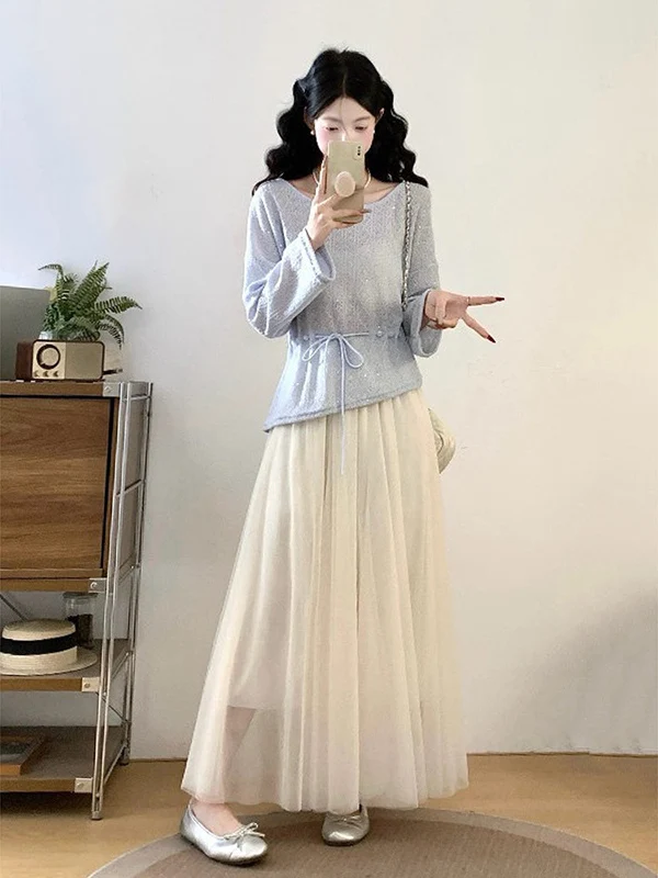 Spring 2026 plus Size Women's Light Blue Knitted Cover up Top Skirt Set Casual Commute Style mid Weight Long Sleeve V Neck
Spring 2026 plus Size Women's Light Blue Knitted Cover up Top Skirt Set Casual Commute Style mid Weight Long Sleeve V Neck