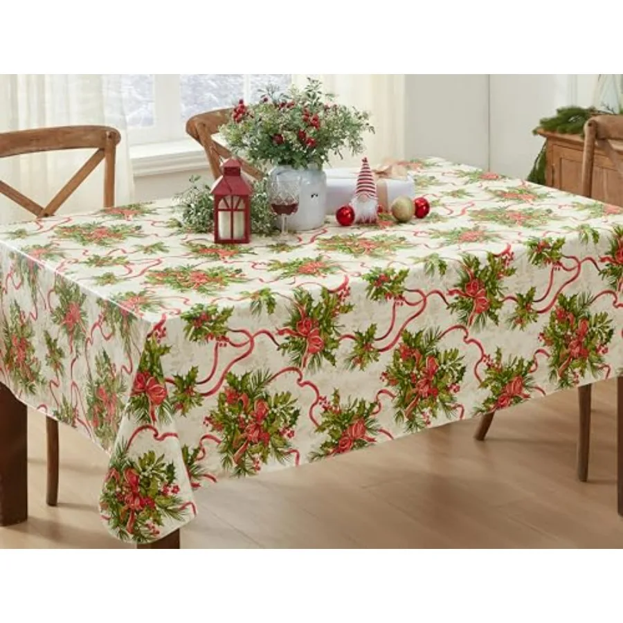 Рождественская скатерть из винила с традиционным узором, 60 x 120 дюймов, прямоугольная, с фланелевой подложкой, с принтом красных ягод холли и праздничной лентой
Рождественская скатерть из винила с традиционным узором, 60 x 120 дюймов, прямоугольная, с фланелевой подложкой, с принтом красных ягод холли и праздничной лентой