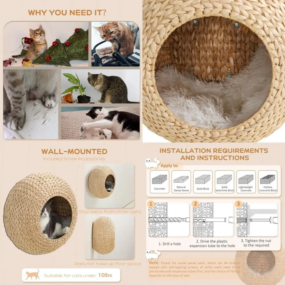 Natural Wood Wall-Mounted Cat Condo with Washable Cushion, Indoor Cat Wall Shelf for Kittens
Natural Wood Wall-Mounted Cat Condo with Washable Cushion, Indoor Cat Wall Shelf for Kittens