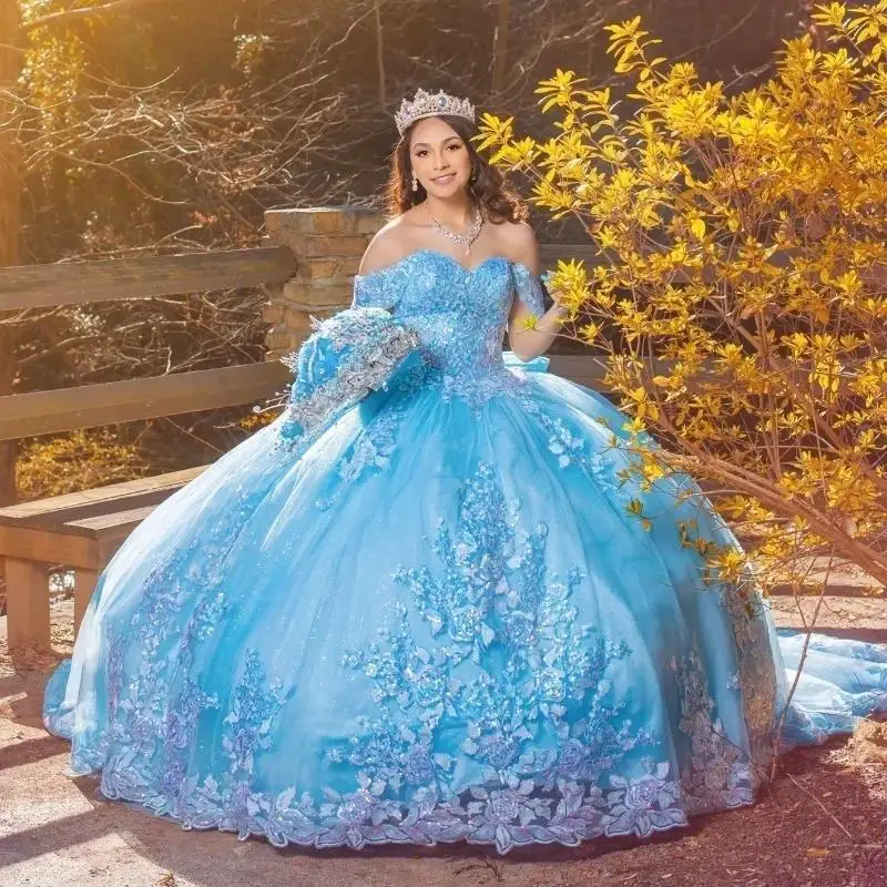 Sky Blue Shiny Quinceanera Dresses For Sweet 16 Girls Beads Appliques Sweetheart Princess Ball Gowns Floor Length Tull 15 Vestid
Sky Blue Shiny Quinceanera Dresses For Sweet 16 Girls Beads Appliques Sweetheart Princess Ball Gowns Floor Length Tull 15 Vestid