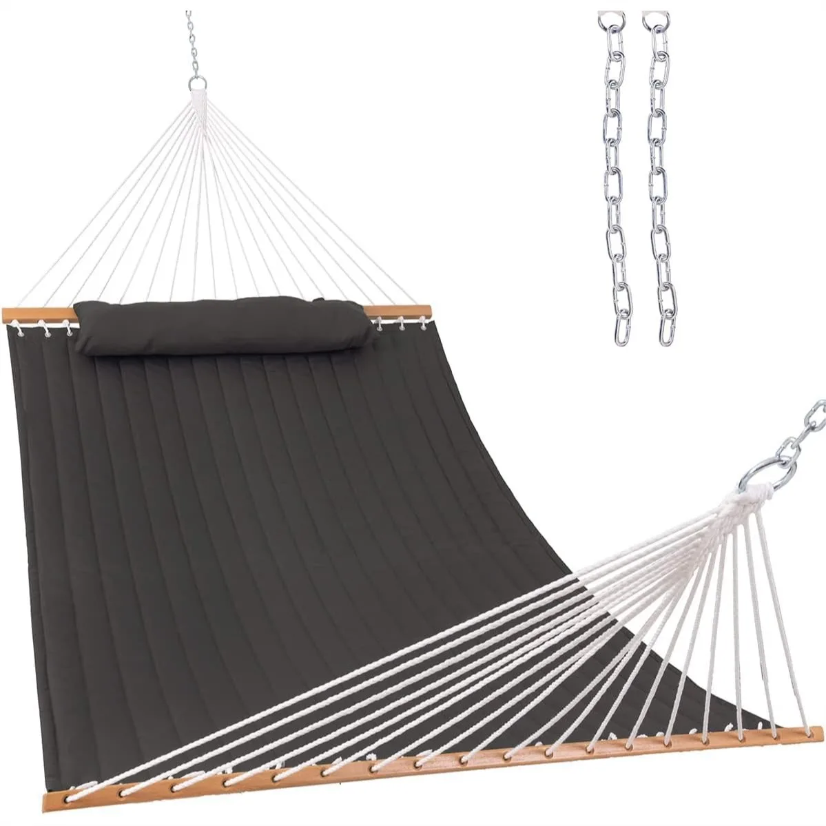 Double Quilted Hammock for 2 Persons, 450 lbs Capacity, with Spreader Bar & Detachable Pillow, Gray
Double Quilted Hammock for 2 Persons, 450 lbs Capacity, with Spreader Bar & Detachable Pillow, Gray