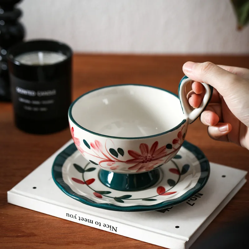 Coffee Cups Flower Tea Mug Hand Drawn Underglaze Colored Ceramic Cups and Dish Set Japanese Afternoon Tea with High Footed Cup
Coffee Cups Flower Tea Mug Hand Drawn Underglaze Colored Ceramic Cups and Dish Set Japanese Afternoon Tea with High Footed Cup