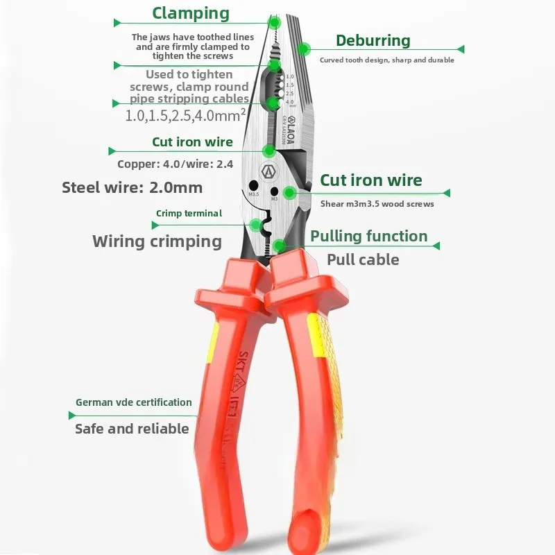 Insulation multifunctional pliers, pliers, pointed nose pliers, special voltage resistance 1000v for electricians
Insulation multifunctional pliers, pliers, pointed nose pliers, special voltage resistance 1000v for electricians