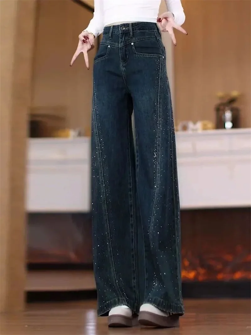 Fashion High-waisted Wide-leg Jeans Female Spring Autumn New Western Style Loose And Joker Rhinestone Straight Denim Trousers
Fashion High-waisted Wide-leg Jeans Female Spring Autumn New Western Style Loose And Joker Rhinestone Straight Denim Trousers
