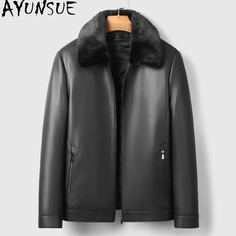 AYUNSUE Real Sheepskin Leather Down Jacket Men Winter 90% Goose Down Coats Man Luxury Mink Fur Collar Warm Leather Puffer Coat
AYUNSUE Real Sheepskin Leather Down Jacket Men Winter 90% Goose Down Coats Man Luxury Mink Fur Collar Warm Leather Puffer Coat