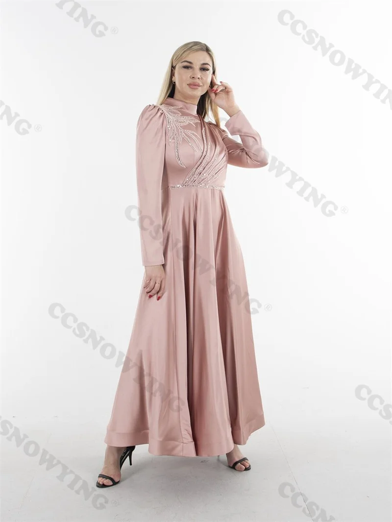 Pink Satin Appliques Muslim Hijab Evening Dresses Arabic Dubai Long Sleeve Islamic Formal Party Gown A Line Moroccan Caftan
Pink Satin Appliques Muslim Hijab Evening Dresses Arabic Dubai Long Sleeve Islamic Formal Party Gown A Line Moroccan Caftan