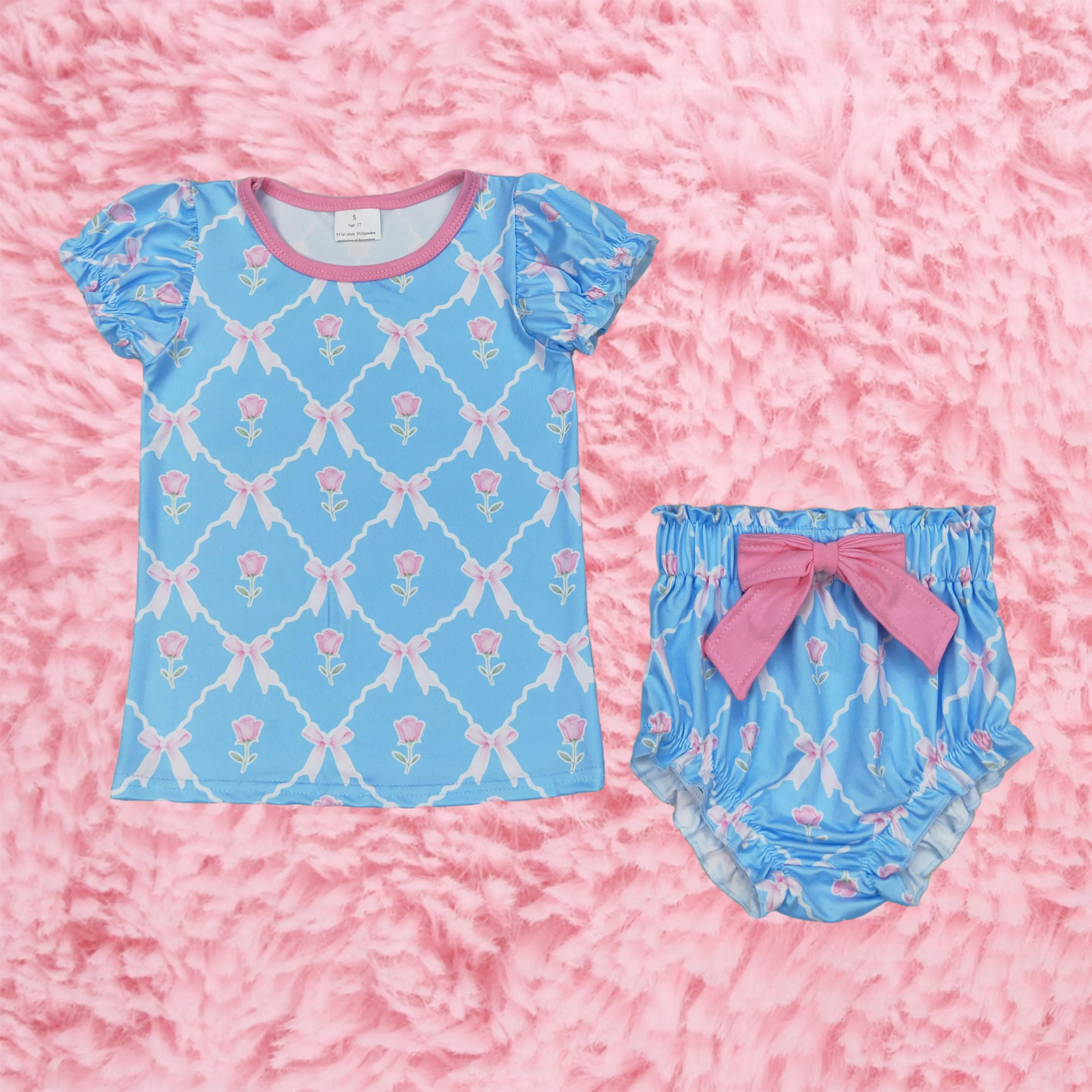 Wholesale Children Short Sleeves Blue Shirt Bummie Bows Flower Shorts Clothing Infant Toddler Kids Set Baby Girl Summer Outfit
Wholesale Children Short Sleeves Blue Shirt Bummie Bows Flower Shorts Clothing Infant Toddler Kids Set Baby Girl Summer Outfit