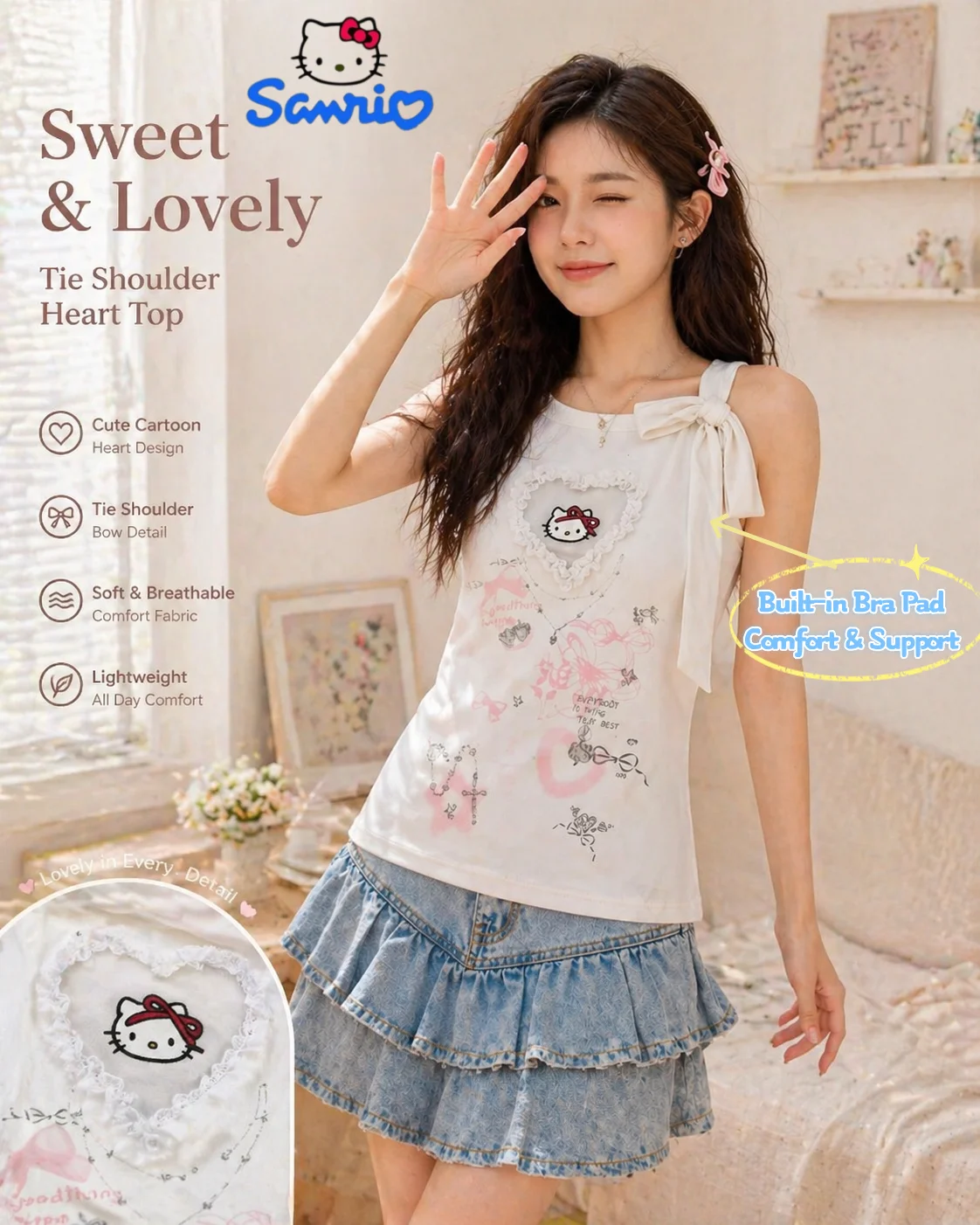 Sanrio Hello Kitty Tank Sleeveless Strap Top Vest Cotton Sexy Bow T-Shirt Women Girl Slim Fit Summer New Outdoor Casual Y2k Cute
Sanrio Hello Kitty Tank Sleeveless Strap Top Vest Cotton Sexy Bow T-Shirt Women Girl Slim Fit Summer New Outdoor Casual Y2k Cute