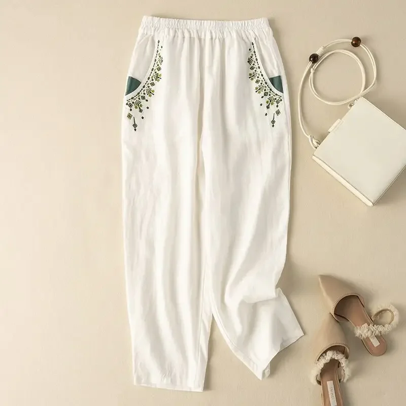 Cotton and Linen Vintage Embroidery Carrot Pants Lady Summer New Printing Elastic Waist Loose Solid Color All-match Casual Pants
Cotton and Linen Vintage Embroidery Carrot Pants Lady Summer New Printing Elastic Waist Loose Solid Color All-match Casual Pants