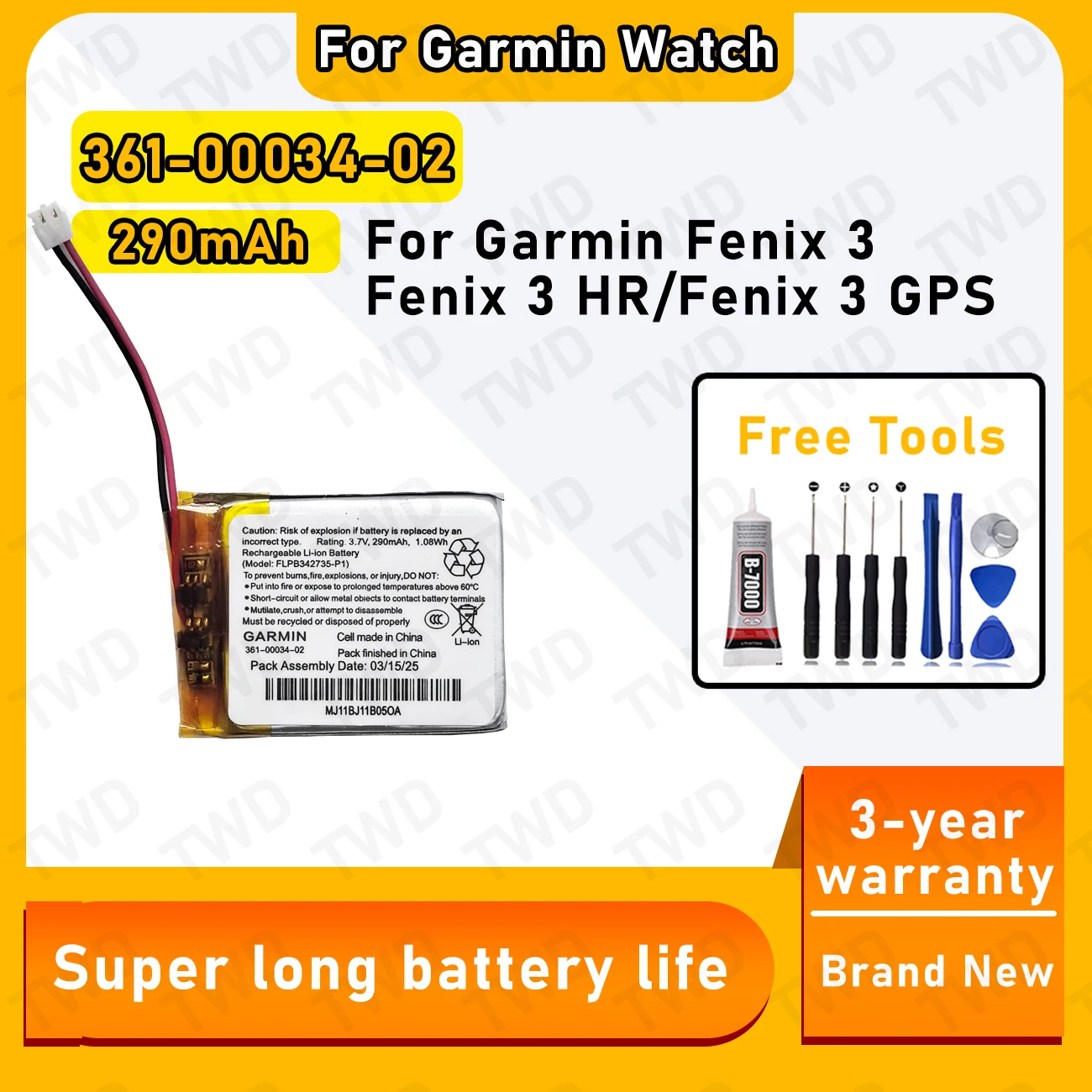 361-00034-02 Large capacity Battery For Garmin Fenix 3/Fenix 3 HR/Fenix 3 GPS SmartWatch batteries New High Quanlity+Free Tools
361-00034-02 Large capacity Battery For Garmin Fenix 3/Fenix 3 HR/Fenix 3 GPS SmartWatch batteries New High Quanlity+Free Tools