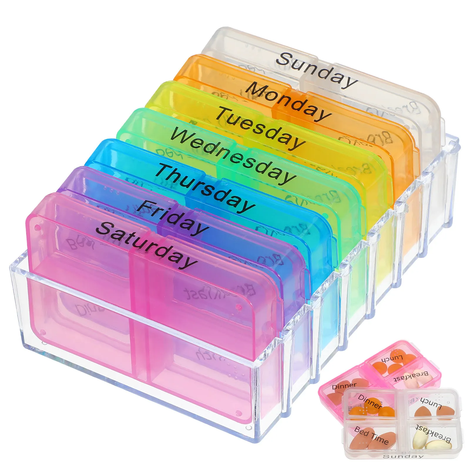 Weekly 7-Day Pill Organizer 28-Compartment Medicine Storage Case Hard Plastic Color Coded Days Breakfast Lunch Dinner Bedtime
Weekly 7-Day Pill Organizer 28-Compartment Medicine Storage Case Hard Plastic Color Coded Days Breakfast Lunch Dinner Bedtime