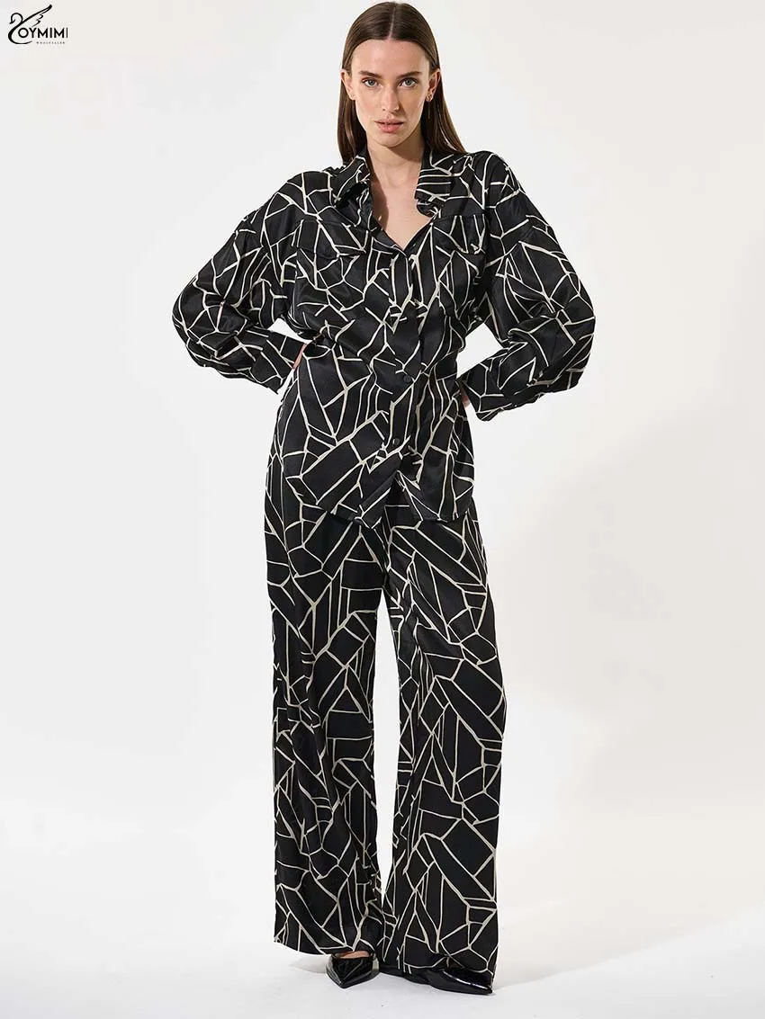 Oymimi Elegant Black Print Two Piece Outfits Woman Fashion Long Sleeve Button Satin Shirts And Pockets Straight Trousers Sets
Oymimi Elegant Black Print Two Piece Outfits Woman Fashion Long Sleeve Button Satin Shirts And Pockets Straight Trousers Sets