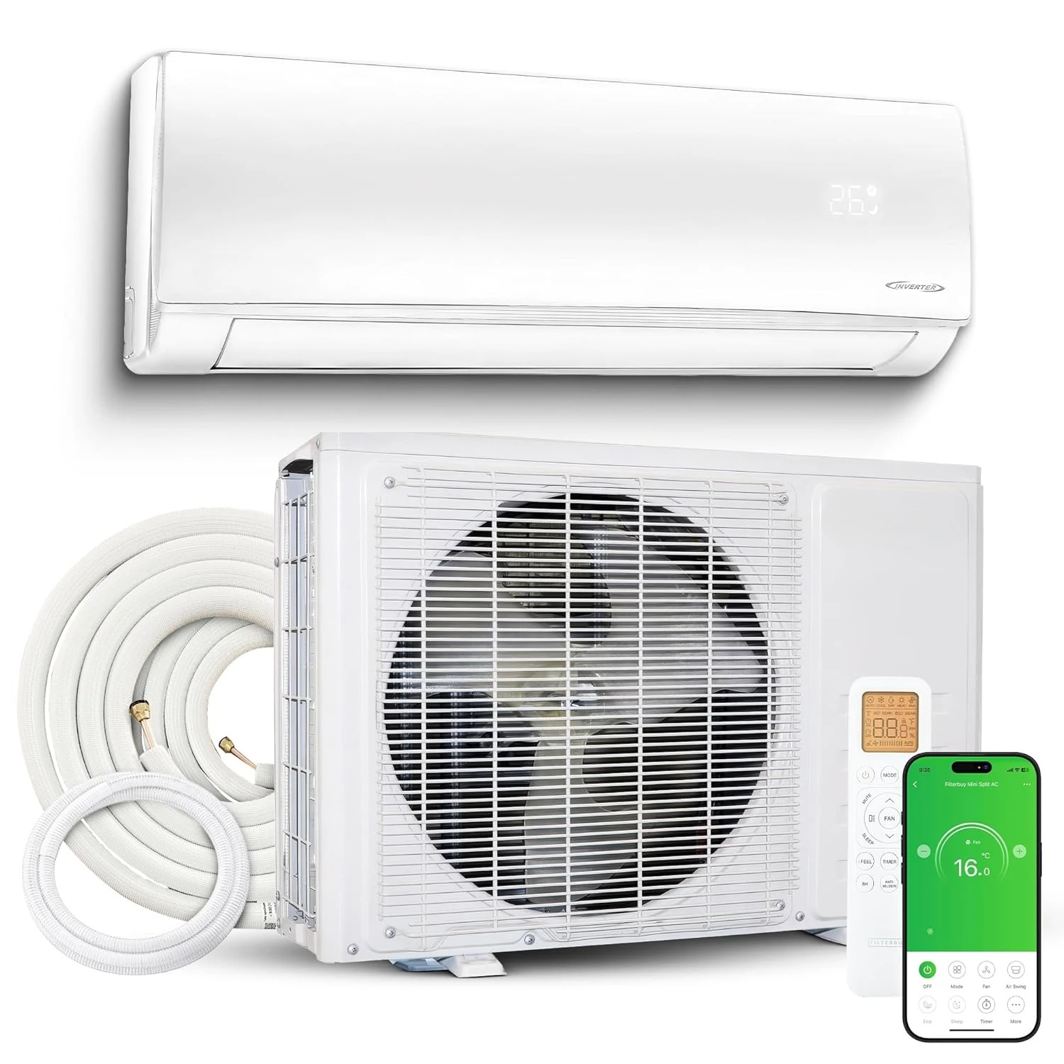 12000 BTU Mini Split AC & Heating System, 17 SEER2, 115V Ductless Inverter Heat Pump, R32, WiFi & Alexa Compatible, Custom
12000 BTU Mini Split AC & Heating System, 17 SEER2, 115V Ductless Inverter Heat Pump, R32, WiFi & Alexa Compatible, Custom