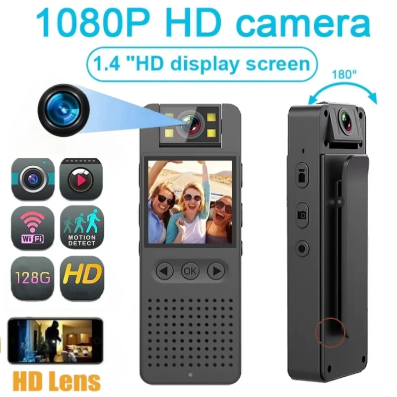 Mini Camera 1080P HD WiFi Night Vision 180 Rotating Lens Sports Body Cam Law Enforcement Recorder Handheld Clip Mount Outdoor
Mini Camera 1080P HD WiFi Night Vision 180 Rotating Lens Sports Body Cam Law Enforcement Recorder Handheld Clip Mount Outdoor