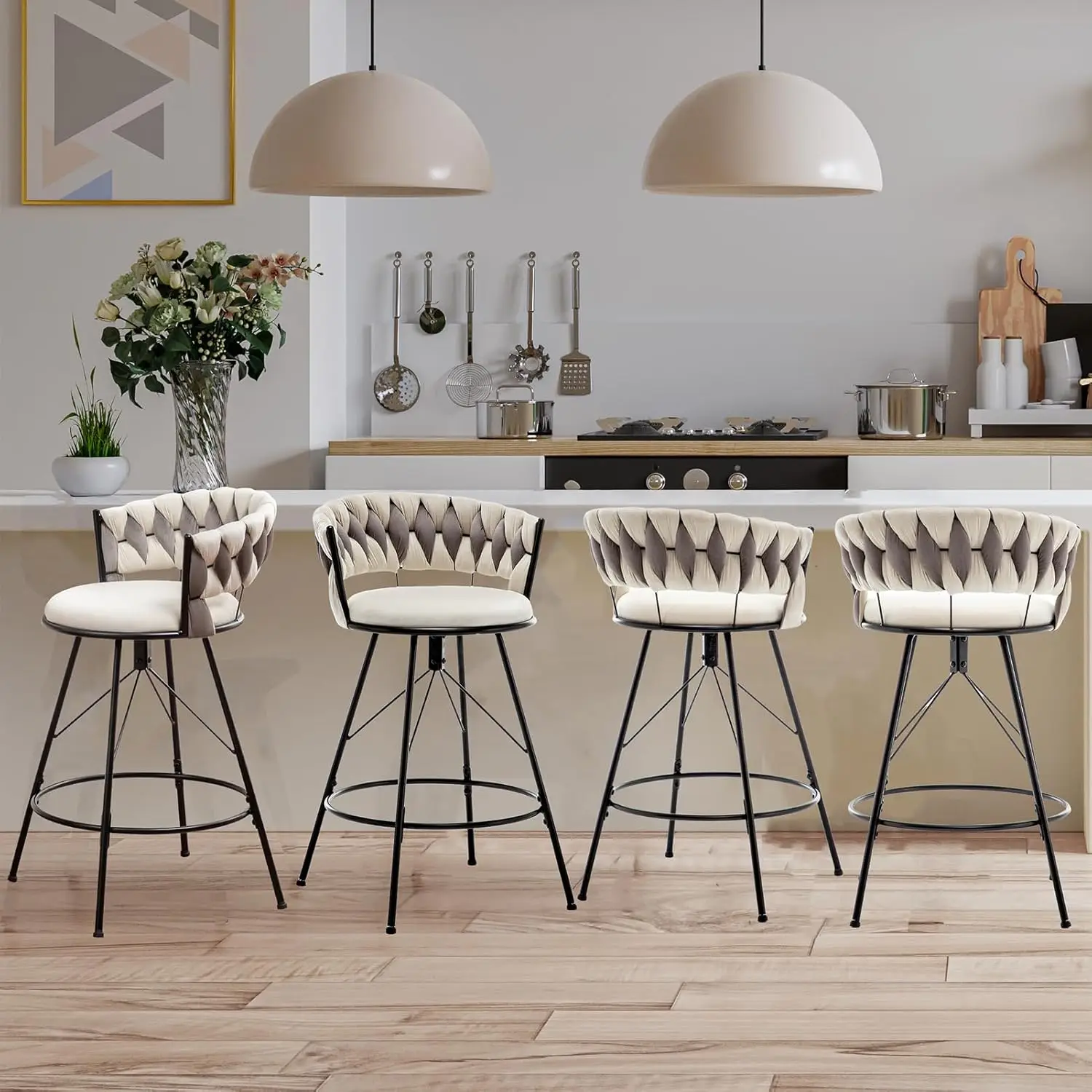 24" Counter Velvet Barstool Woven Back Kitchen Cafe Set 4, Customized
24" Counter Velvet Barstool Woven Back Kitchen Cafe Set 4, Customized