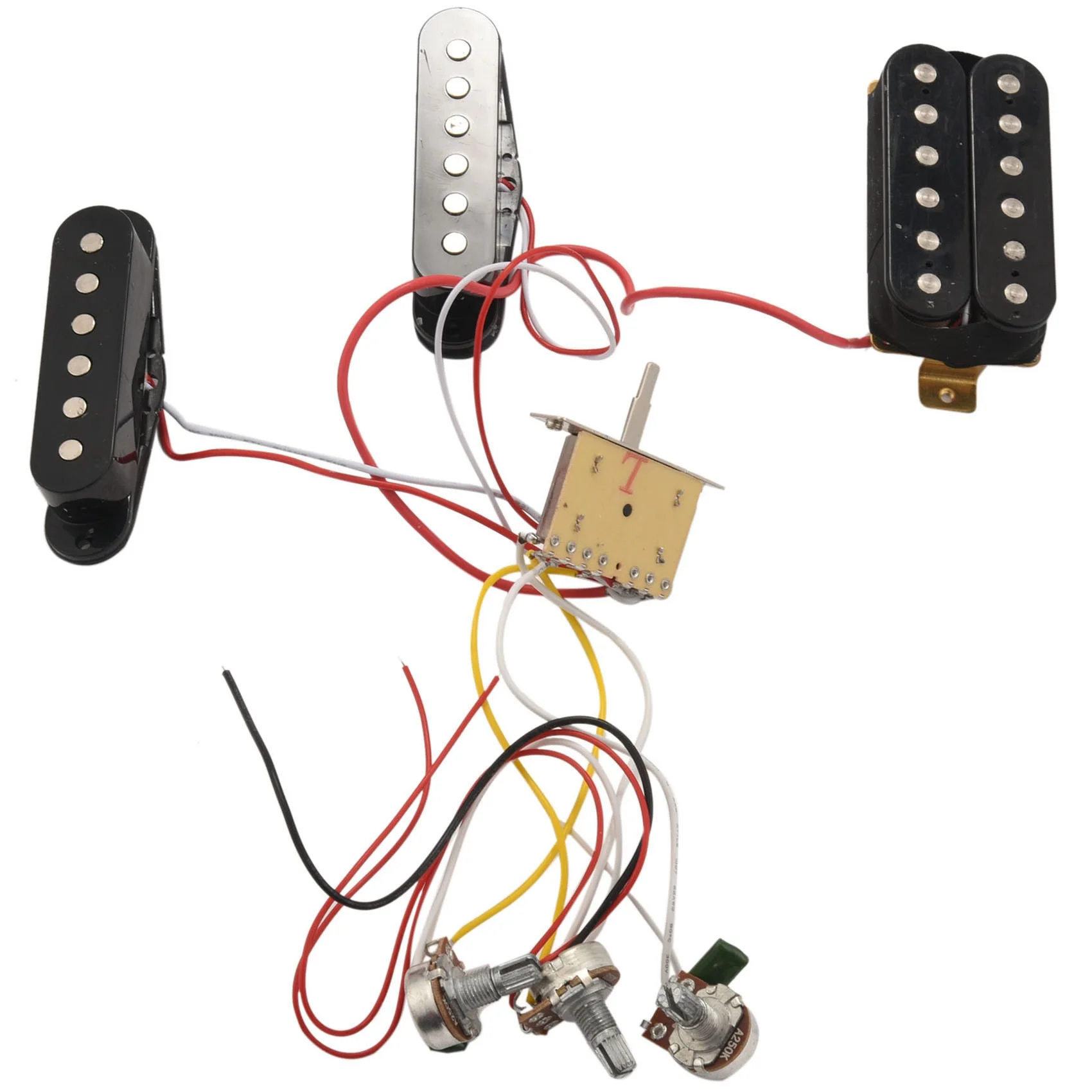 ST Electric Guitar Pickup Wiring Harness Prewired 5-Way Switch 2T1V Control SSH Pickup for Black
ST Electric Guitar Pickup Wiring Harness Prewired 5-Way Switch 2T1V Control SSH Pickup for Black