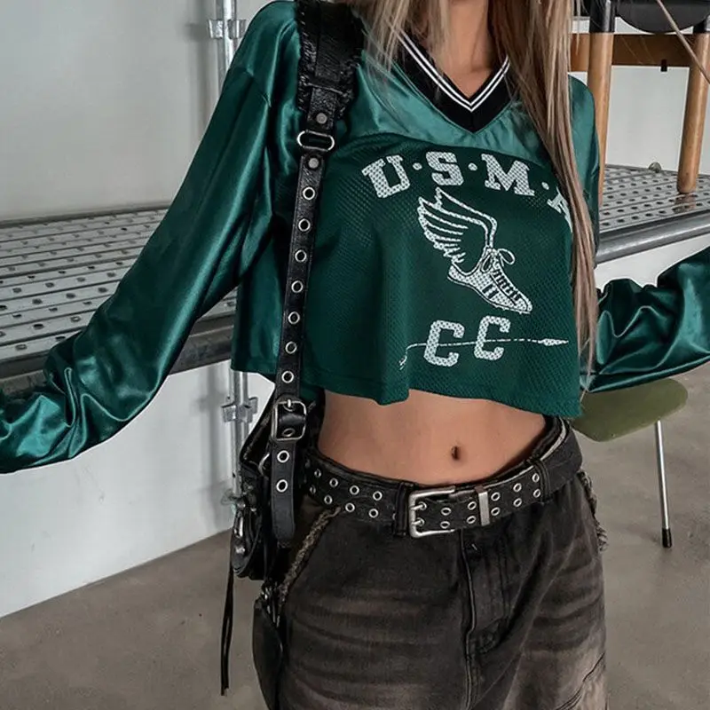 Women‘s Streetwear T-shirt Sleeved Patriotic American Street Style Motorcycle Ice Hockey Jersey Pearlescent Long Sleeve T-Shirt 
Women‘s Streetwear T-shirt Sleeved Patriotic American Street Style Motorcycle Ice Hockey Jersey Pearlescent Long Sleeve T-Shirt