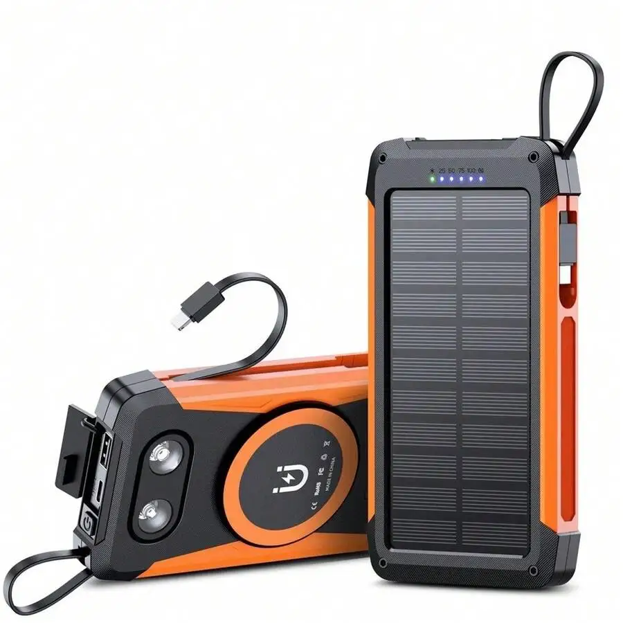 20000mAh solar magnetic wireless power bank with 2 built-in cables and LED flashlight. Supports solar charging, compatible with all cell phones, perfect for camping, travel and emergency power backup.
20000mAh solar magnetic wireless power bank with 2 built-in cables and LED flashlight. Supports solar charging, compatible with all cell phones, perfect for camping, travel and emergency power backup.