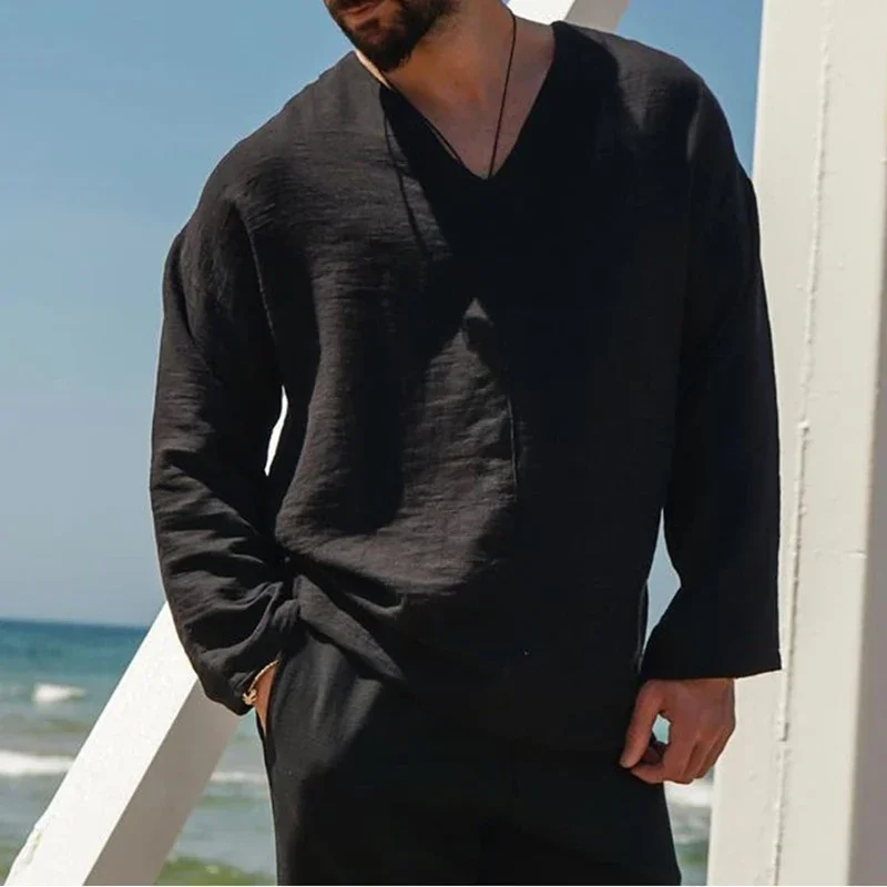 Spring and Summer New Men's Pullover Large V-neck Thin Shirt Simple Solid Color Long Sleeve Beach Men's Shirt Clothes
Spring and Summer New Men's Pullover Large V-neck Thin Shirt Simple Solid Color Long Sleeve Beach Men's Shirt Clothes