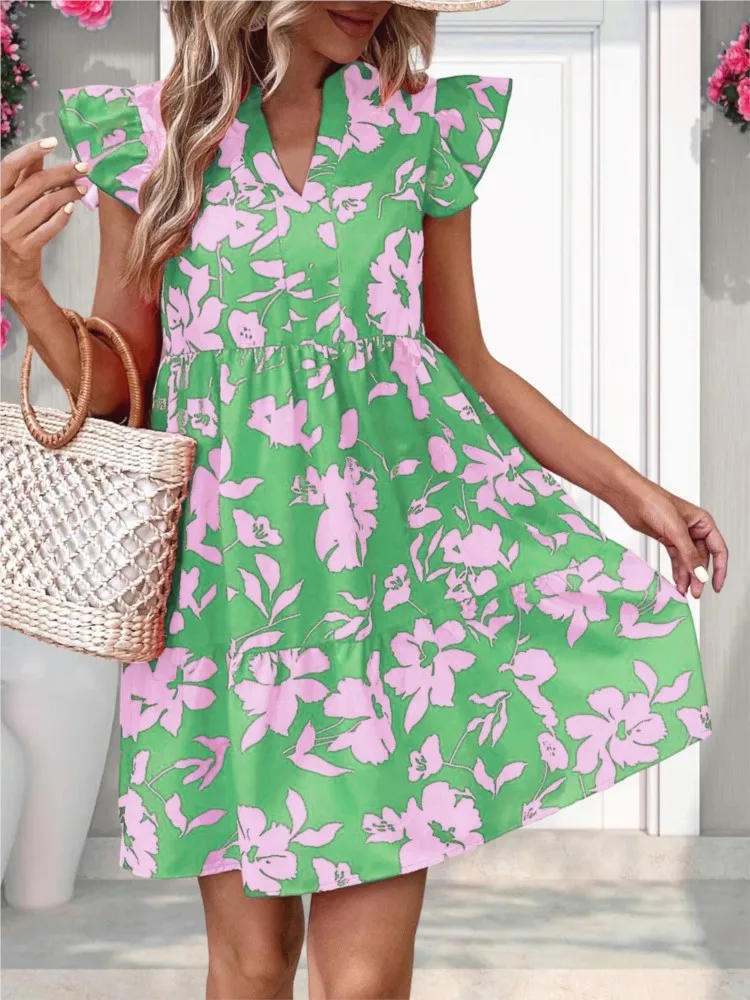 Women's Floral Print Loose Mini Dress 2025 Summer New V-Neck Sleeveless High Waist Ruffles A-line Dresses Woman Party Dress
Women's Floral Print Loose Mini Dress 2025 Summer New V-Neck Sleeveless High Waist Ruffles A-line Dresses Woman Party Dress