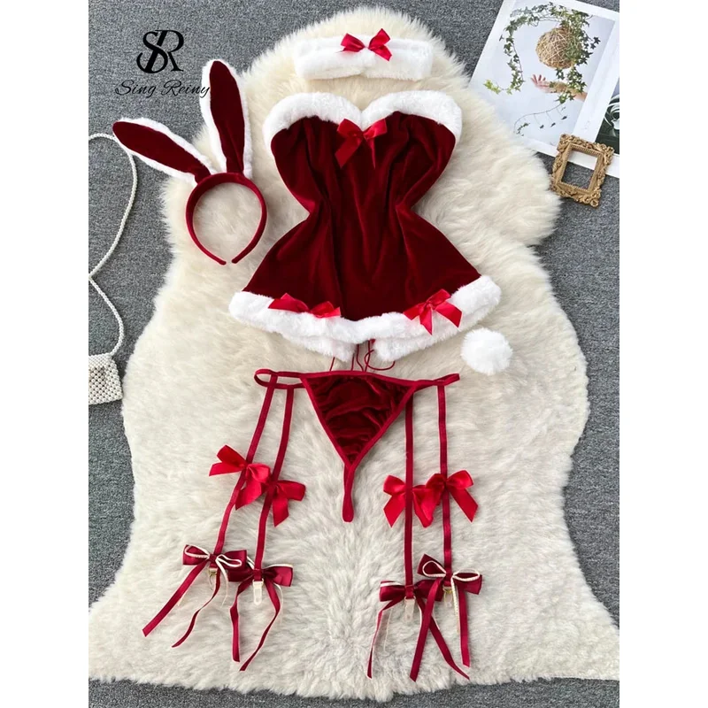 SINGREINY Sexy Night Dress Velvet Uniform Sets Strapless Erotic Dress Briefs Lingerie Women Lace Up Sheath Cosplay Pajamas Suits
SINGREINY Sexy Night Dress Velvet Uniform Sets Strapless Erotic Dress Briefs Lingerie Women Lace Up Sheath Cosplay Pajamas Suits