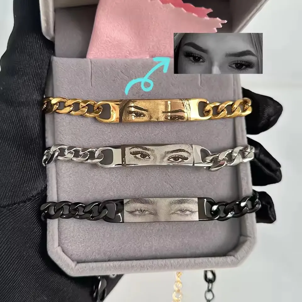 Гравируемая картина, подарки из нержавеющей стали для семьи, отца, индивидуальный браслет с изображением, персонализированный браслет для пары с глазами
Гравируемая картина, подарки из нержавеющей стали для семьи, отца, индивидуальный браслет с изображением, персонализированный браслет для пары с глазами