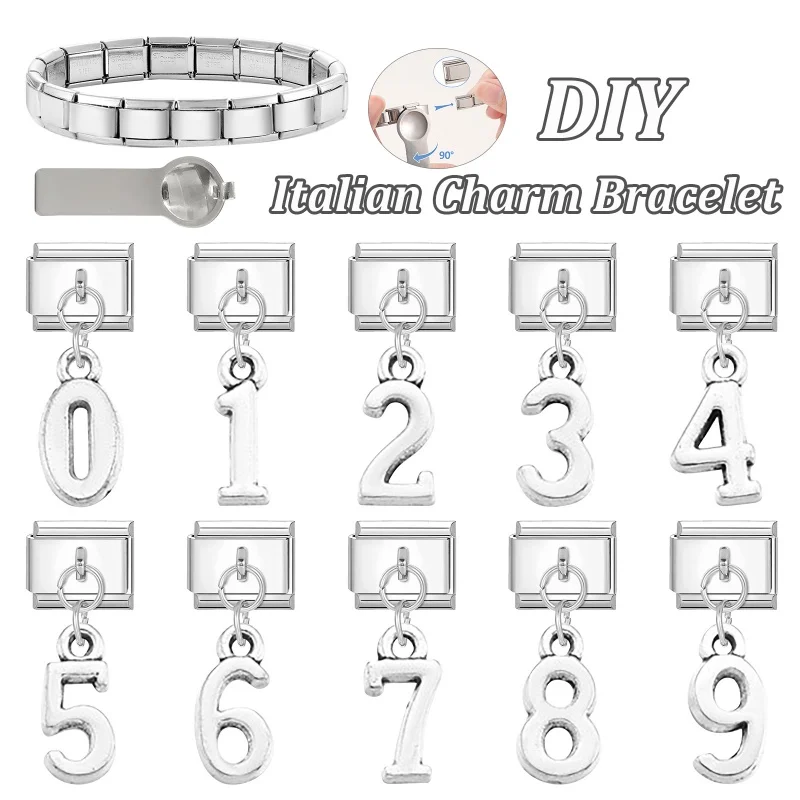 Fashion Arabic Numerals and 26 English Letters Pendant Charm Links Fit 9MM Bracelet Stainless Steel Women Men Making DIY Gifts
Fashion Arabic Numerals and 26 English Letters Pendant Charm Links Fit 9MM Bracelet Stainless Steel Women Men Making DIY Gifts