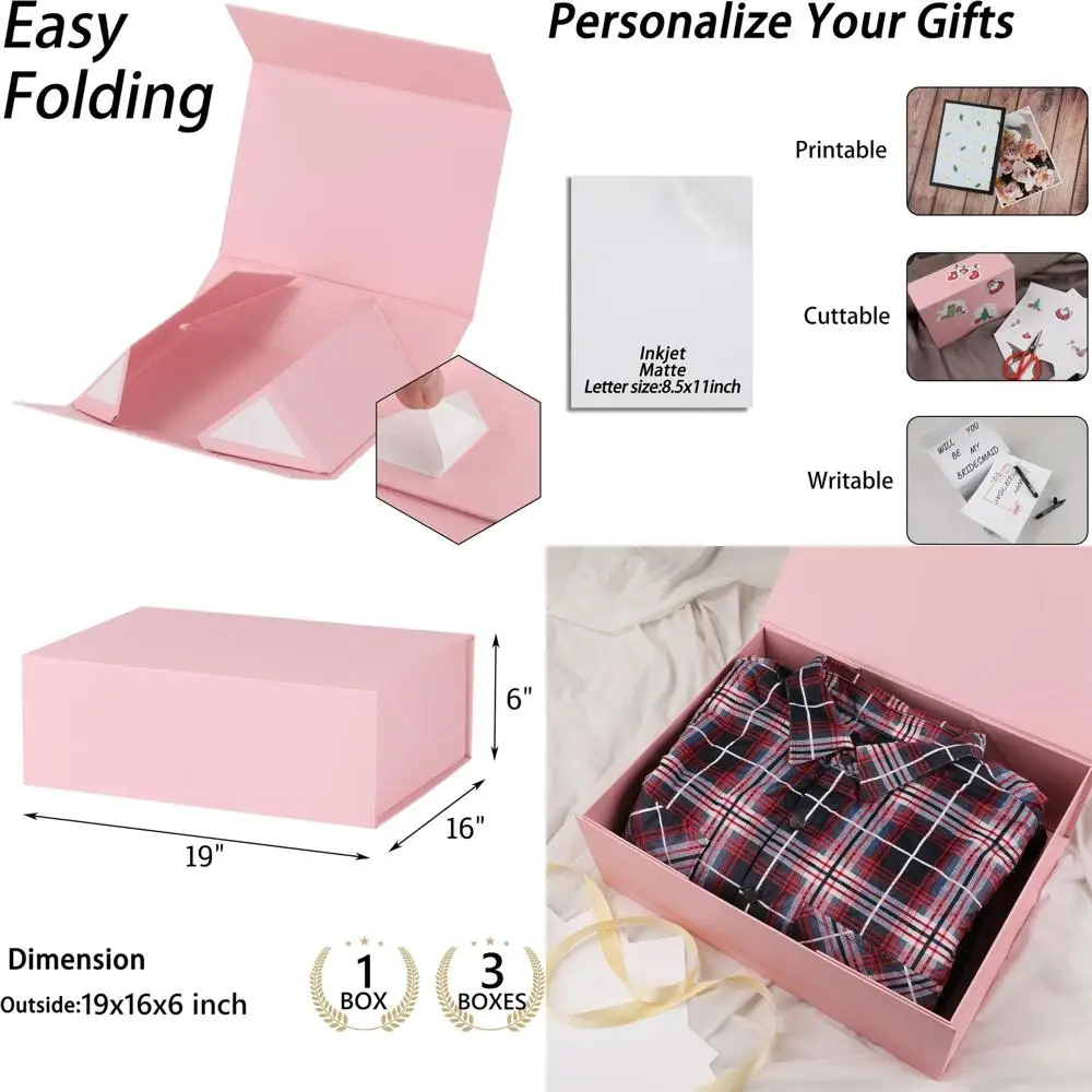 Extra Large 19x16x6 Gift Boxes with Lids, Ribbon & DIY Printable Sticker Paper, Perfect for Bridesmaid Proposals, Birthdays, Wed
Extra Large 19x16x6 Gift Boxes with Lids, Ribbon & DIY Printable Sticker Paper, Perfect for Bridesmaid Proposals, Birthdays, Wed