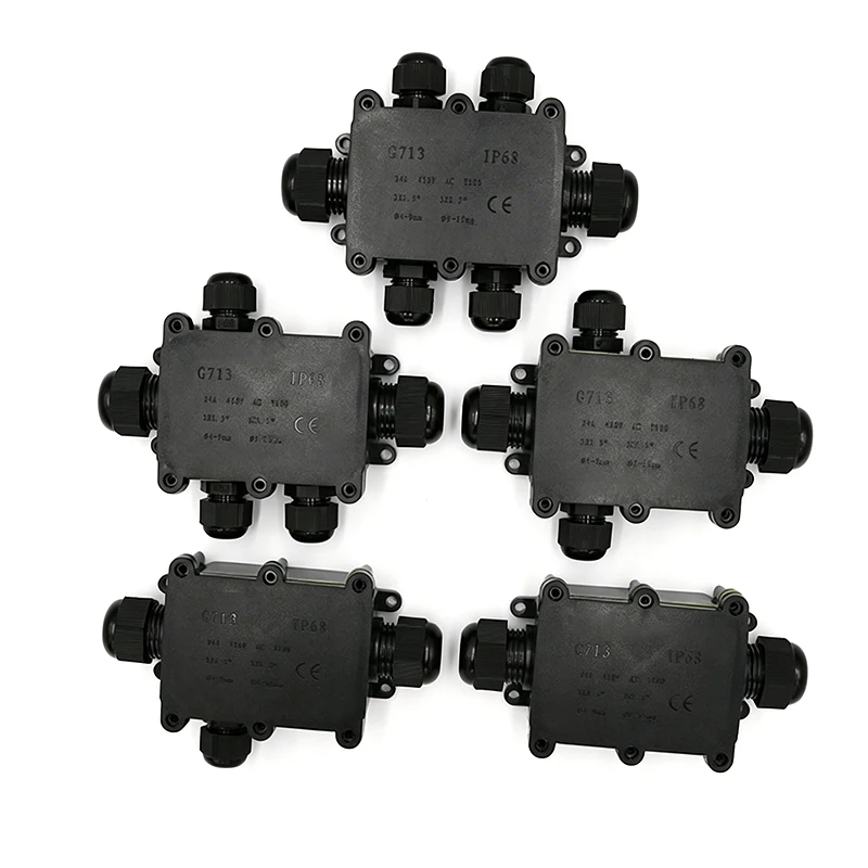 IP68 Outdoor Waterproof Junction Box – Black, 2/3/4/5/6 Way Connector Box with PC Plastic and Terminal, Designed for Buried Wire
IP68 Outdoor Waterproof Junction Box – Black, 2/3/4/5/6 Way Connector Box with PC Plastic and Terminal, Designed for Buried Wire